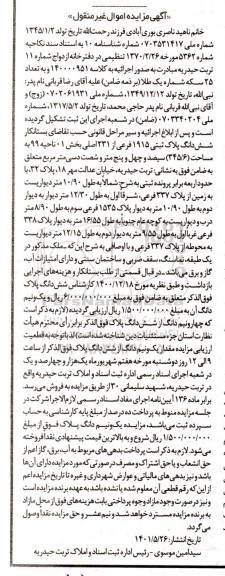 مزایده شش دانگ پلاک ثبتی 1915 فرعی از 231 اصلی