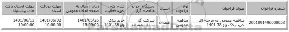 مناقصه، مناقصه عمومی دو مرحله ای خرید پلاک ولو 38-1401