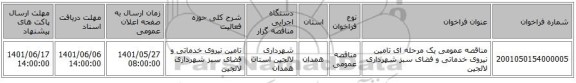 مناقصه، مناقصه عمومی یک مرحله ای تامین نیروی خدماتی و فضای سبز شهرداری لالجین