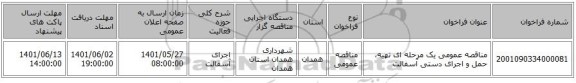 مناقصه، مناقصه عمومی یک مرحله ای تهیه، حمل و اجرای دستی آسفالت