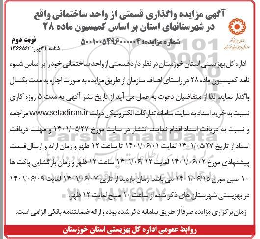 مزایده واگذاری قسمتی از واحد ساختمانی - نوبت دوم