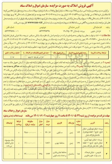 آگهی فروش املاک به صورت مزایده 