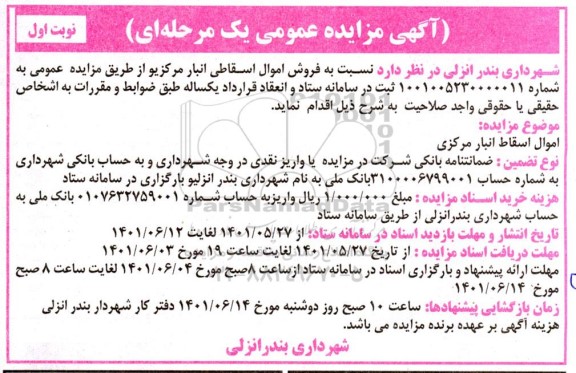 مزایده فروش اموال اسقاطی انبار