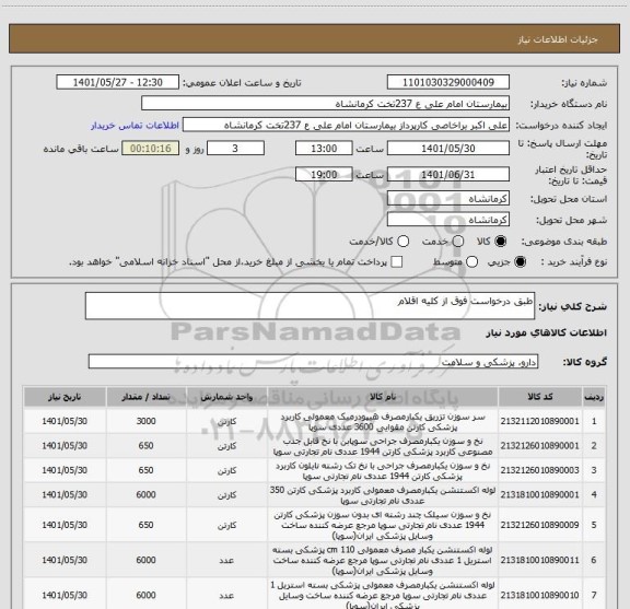 استعلام طبق درخواست فوق از کلیه اقلام