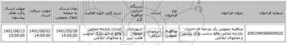مناقصه، مناقصه عمومی یک مرحله ای احداث بازارچه محلی واقع درجنب پارک پردیس و محلهای ابلاغی