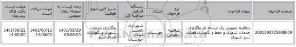 مناقصه، مناقصه عمومی یک مرحله ای واگذاری خدمات شهری و حفظ و نگهداری فضای سبز شهری