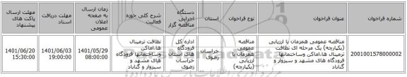 مناقصه، مناقصه عمومی همزمان با ارزیابی (یکپارچه) یک مرحله ای نظافت ترمینال ها،اماکن وساختمانها فرودگاه های مشهد و سبزوار و گناباد