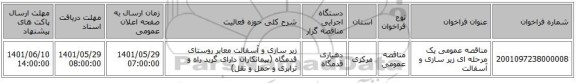 مناقصه، مناقصه عمومی یک مرحله ای زیر سازی و آسفالت