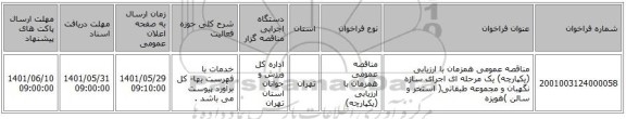مناقصه، مناقصه عمومی همزمان با ارزیابی (یکپارچه) یک مرحله ای اجرای سازه نگهبان و مجموعه طبقاتی( استخر و سالن )هویزه