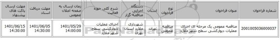 مناقصه، مناقصه عمومی یک مرحله ای  اجرای عملیات دیوارکشی  سطح شهر ملارد