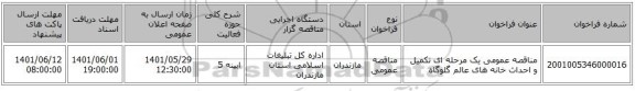 مناقصه، مناقصه عمومی یک مرحله ای تکمیل و احداث خانه های عالم گلوگاه