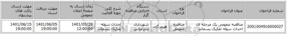 مناقصه، مناقصه عمومی یک مرحله ای احداث سوله تفکیک پسماند