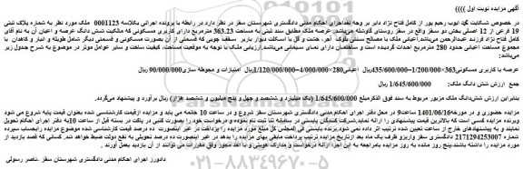 مزایده فروش ملک  به شماره پلاک ثبتی 19 فرعی از 12 اصلی  