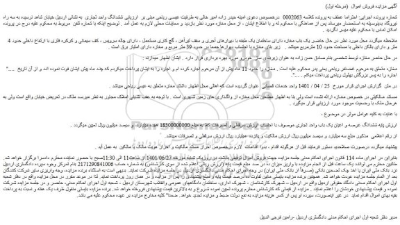 مزایده فروش ششدانگ عرصه و اعیان یک باب واحد تجاری 