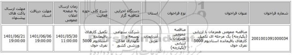 مناقصه، مناقصه عمومی همزمان با ارزیابی (یکپارچه) یک مرحله ای تکمیل کارهای باقیمانده استادیوم 5000 نفری خوی