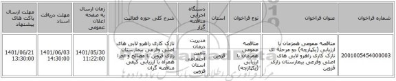 مناقصه، مناقصه عمومی همزمان با ارزیابی (یکپارچه) دو مرحله ای   نازک کاری راهرو لابی های اصلی وفرعی بیمارستان رازی قزوین