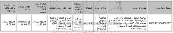 مناقصه، مناقصه عمومی همزمان با ارزیابی (یکپارچه) یک مرحله ای خدمات امداد و مجتمع های گازبانی ،گازبان و بازبین شهرستانهای گنبد ،آزادشهر و روستاهای تابعه