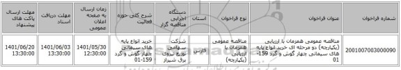 مناقصه، مناقصه عمومی همزمان با ارزیابی (یکپارچه) دو مرحله ای خرید انواع پایه های سیمانی چهار گوش و گرد 159-01