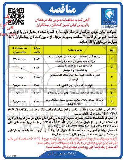 تمدید مناقصه خرید 21 آیتم (454 شاخه) انواع لوله های گالوانیزه، سیاه درزدار و ...