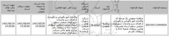 مناقصه، مناقصه عمومی یک مرحله ای واگذاری امور نگهبانی و نگهداری از فضای سبز وخدمات شهرکهای صنعتی سطح استان ومدیریت وتامین نیروهای تصفیه خانه و نیروهای دفتر مر