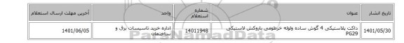 داکت پلاستیکی 4 گوش ساده ولوله خرطومی باروکش لاستیکی PG29