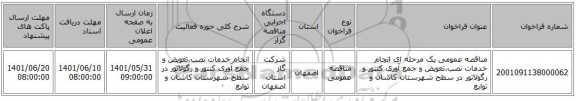 مناقصه، مناقصه عمومی یک مرحله ای انجام خدمات نصب،تعویض و جمع آوری کنتور و رگولاتور در سطح شهرستان کاشان و توابع
