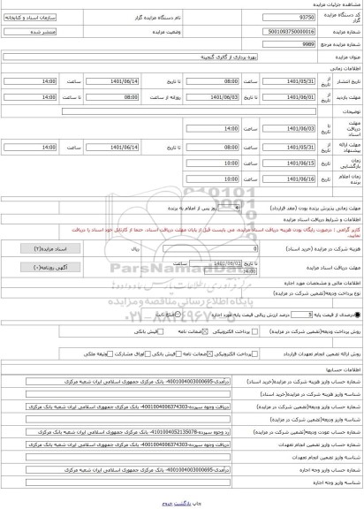 مزایده ، بهره برداری از گالری گنجینه