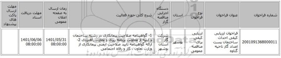 مناقصه، فراخوان ارزیابی کیفی احداث ساختمان پست امداد گاز ناحیه گناوه