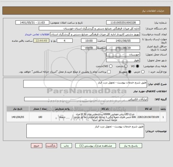 استعلام طبق شرح خدمات پیوست - تحویل درب انبار