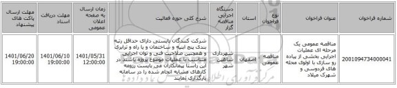 مناقصه، مناقصه عمومی یک مرحله ای عملیات اجرایی بخشی از پیاده رو سازی با اولوی محله های فردوسی و شهرک میلاد
