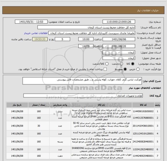 استعلام اورکت، لباس گرم، کلاه، جوراب، کوله پشتی و... طبق مشخصات فایل پیوستی