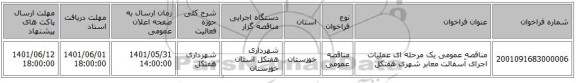 مناقصه، مناقصه عمومی یک مرحله ای عملیات اجرای آسفالت معابر شهری هفتکل