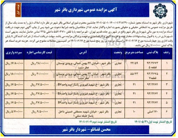 مزایده اجاره املاک