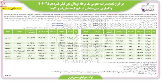 مزایده تعداد 17 قطعه زمین صنعتی تجدید  