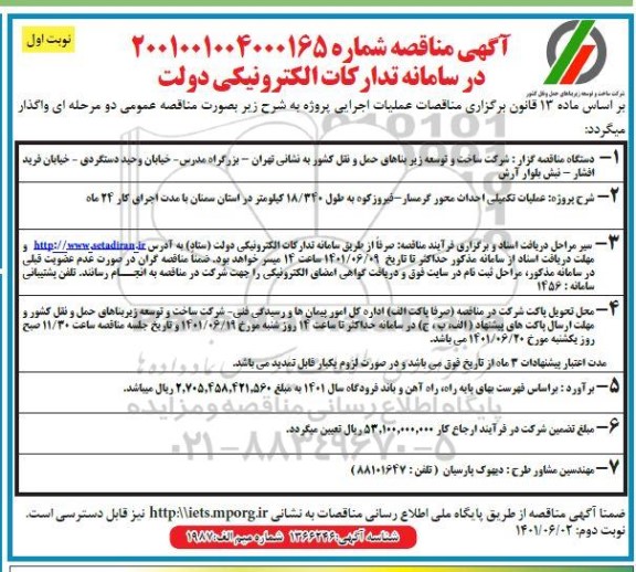 مناقصه عمومی عملیات تکمیلی احداث محور گرمسار ...