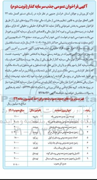 فراخوان عمومی جذب سرمایه گذار  - نوبت دوم