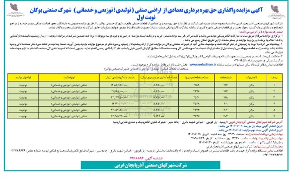 آگهی مزایده واگذاری حق بهره برداری تعدادی از اراضی صنفی (تولیدی، توزیعی و خدماتی)