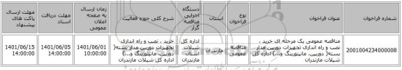 مناقصه، مناقصه عمومی یک مرحله ای خرید ، نصب و راه اندازی تجهیزات دوربین مدار بسته( دوربین، مانیتورینگ و...) اداره کل شیلات مازندران