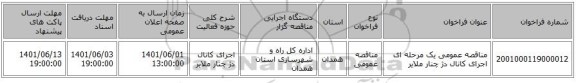 مناقصه، مناقصه عمومی یک مرحله ای اجرای کانال دژ چنار ملایر