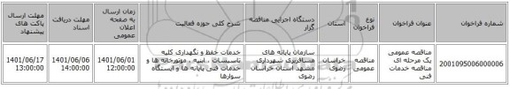 مناقصه، مناقصه عمومی یک مرحله ای مناقصه خدمات فنی