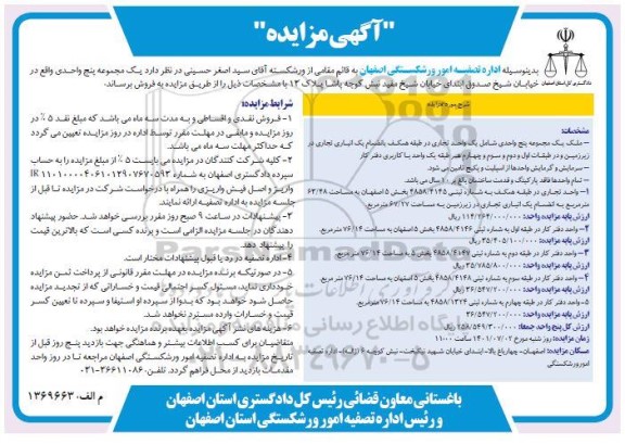 مزایده فروش یک مجموعه پنج واحدی 