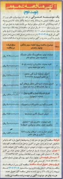مناقصه برونسپاری عملیات تولید مصالح سنگ شکن.... - نوبت دوم 