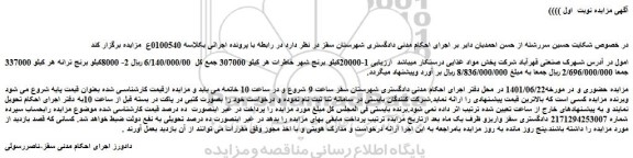 مزایده فروش 1-20000کیلو برنج شهر خاطرات