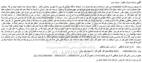 مزایده فروش     اجاق گاز گلین گاز 5 شعبه سفید مدلWH 9051     
