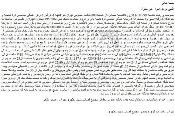 مزایده فروش ملک به پلاک ثبتی2395/6867