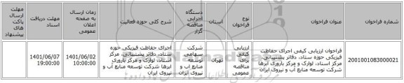 مناقصه، فراخوان ارزیابی کیفی اجرای  حفاظت فیزیکی  حوزه ستاد، دفاتر پشتیبانی، مرکز اسناد، لوارک و مرکز باروری ابرها شرکت توسعه منابع آب و نیروی ایران