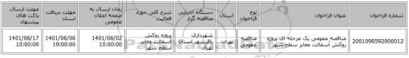 مناقصه، مناقصه عمومی یک مرحله ای پروژه روکش آسفالت معابر سطح شهر