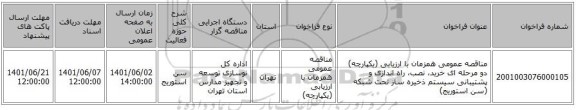 مناقصه، مناقصه عمومی همزمان با ارزیابی (یکپارچه) دو مرحله ای خرید، نصب، راه اندازی و پشتیبانی سیستم ذخیره ساز تحت شبکه (سن استوریج)