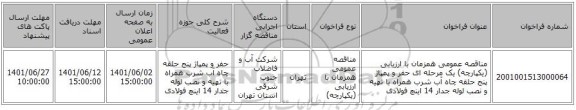مناقصه، مناقصه عمومی همزمان با ارزیابی (یکپارچه) یک مرحله ای حفر و پمپاژ پنج حلقه چاه آب شرب همراه با تهیه و نصب لوله جدار 14 اینچ فولادی