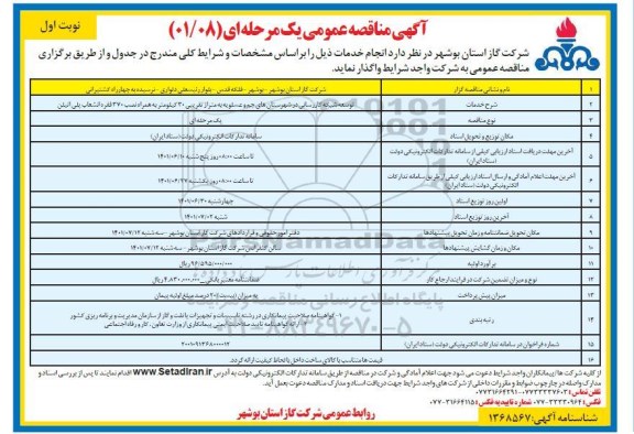 مناقصه طرح توسعه شبکه گازرسانی 
